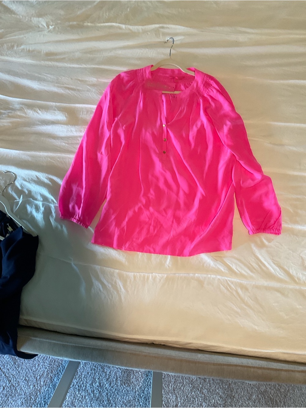 Lilly Pulitzer Hot Pink Long Sleeve Henley Blouse